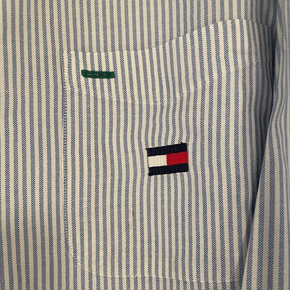 Vintage Tommy Hilfiger Blue and White Stripe Cotton Button Down Shirt, Size 12 - Picture 2 of 6